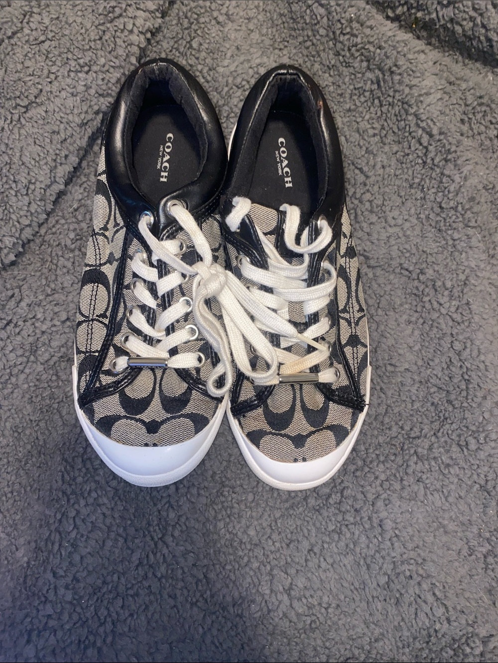 Coach Low-Top Signature Canvas Sneakers in Black and White